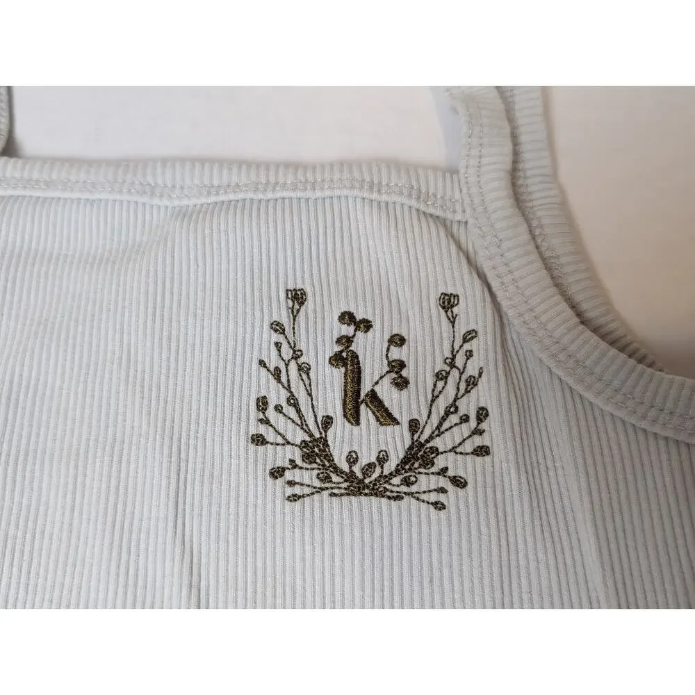 Karibou Ruby Cotton Rib Tank Top & Bloomer Set Size 1 Year Sky Blue Embroidered